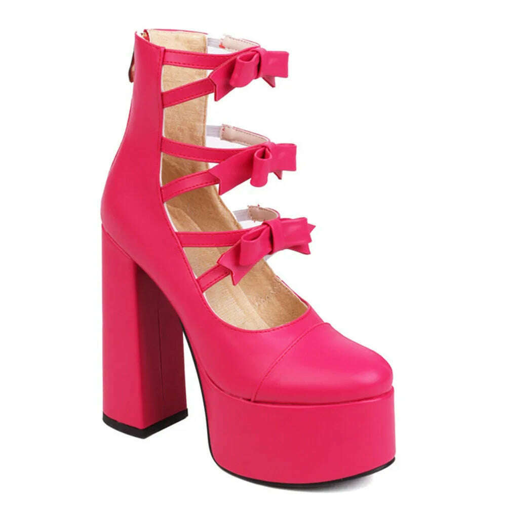 RIBETRINI Platform High Heels Summer Cutout Ankle Boots Zip Design Party Dress Sexy Punk Buckle Round Toe Shoes Motorcycle Boots - KIMLUD