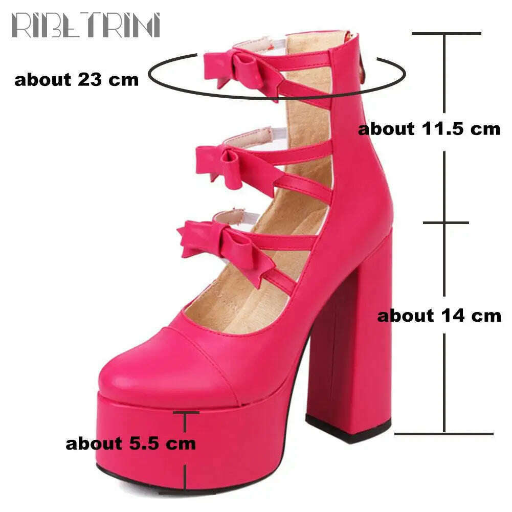 RIBETRINI Platform High Heels Summer Cutout Ankle Boots Zip Design Party Dress Sexy Punk Buckle Round Toe Shoes Motorcycle Boots - KIMLUD