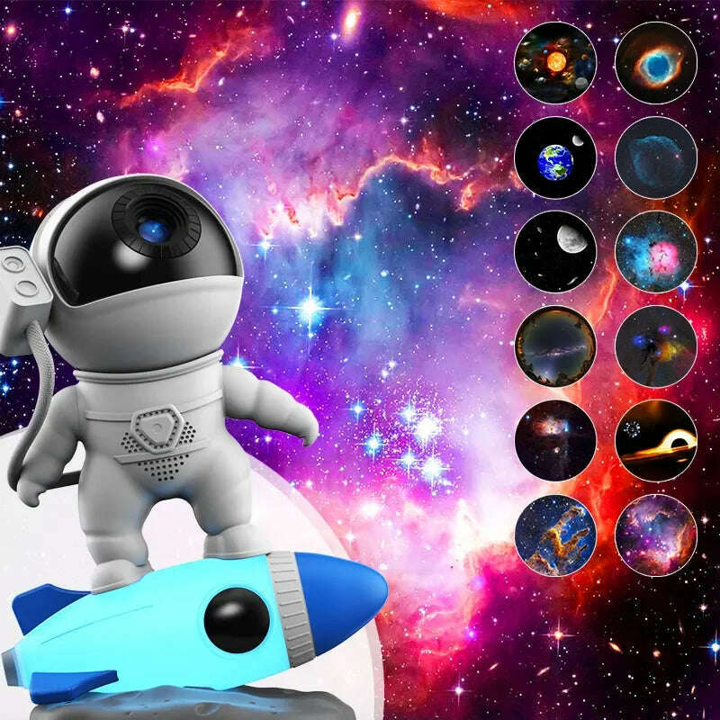 KIMLUD, Rocket Astronaut Galaxy Projector Night Light Lamp And 13 Film Pieces Sky Projector 360° Rotate Planetarium For Kids Bedroom, USB plug / White, KIMLUD Women's Clothes