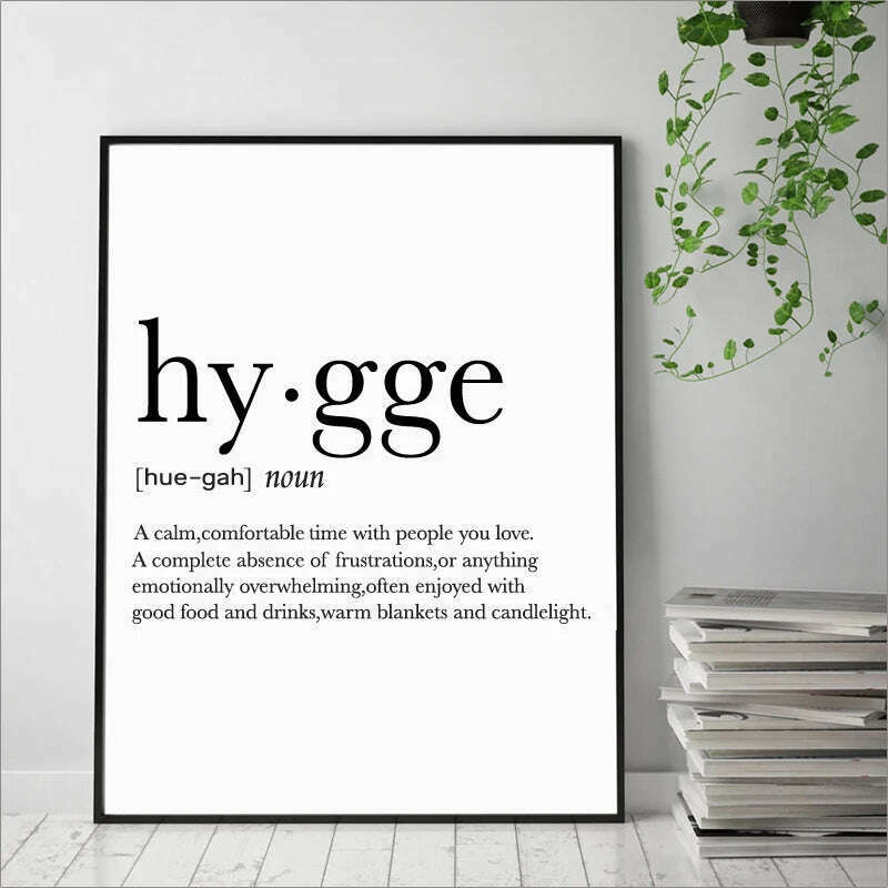 KIMLUD, Romantic Dictionary Art Print Hygge Definition Minimalist Poster For Home Bar Salon Restaurant Wall Art Hygge Decor, KIMLUD Womens Clothes