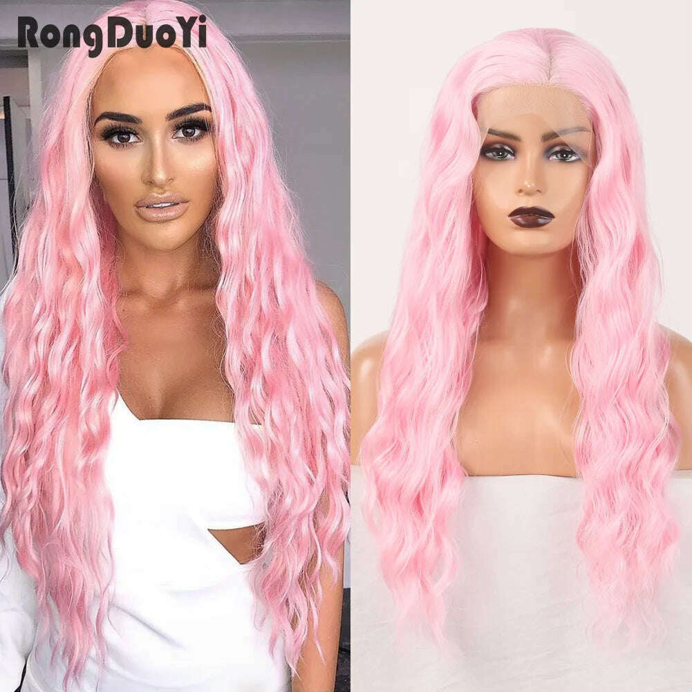 RONGDUOYI Cosplay Synthetic Lace Front Wigs Silver Grey Wig Synthetic Wavy Hair Lace Wigs For Women Heat Resistant Daily Used - KIMLUD