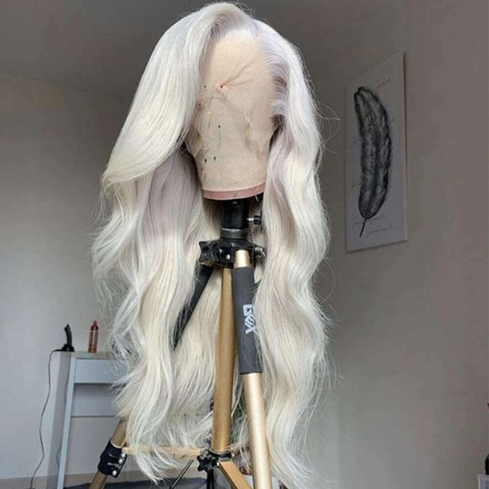 RONGDUOYI Cosplay Synthetic Lace Front Wigs Silver Grey Wig Synthetic Wavy Hair Lace Wigs For Women Heat Resistant Daily Used - KIMLUD