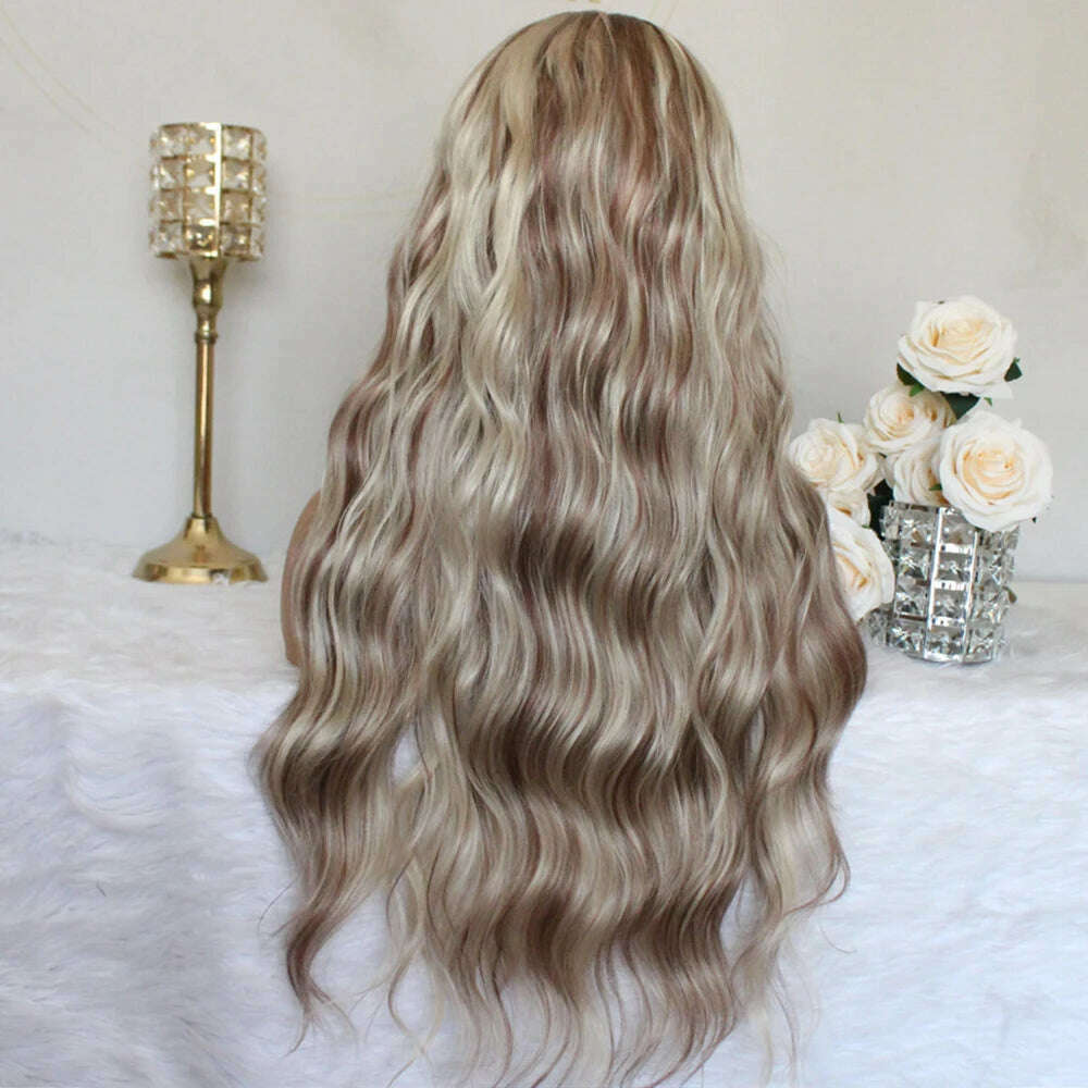 RONGDUOYI Cosplay Synthetic Lace Front Wigs Silver Grey Wig Synthetic Wavy Hair Lace Wigs For Women Heat Resistant Daily Used - KIMLUD