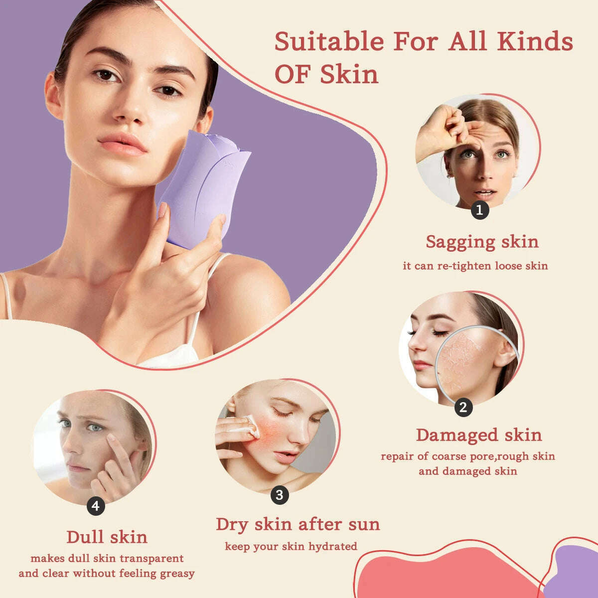 KIMLUD, Rose Shape Portable Ice Roller for Face Reusable Ice Face Massager for Eliminate Facial Puffiness In The Morning Easy To Use, KIMLUD Women's Clothes