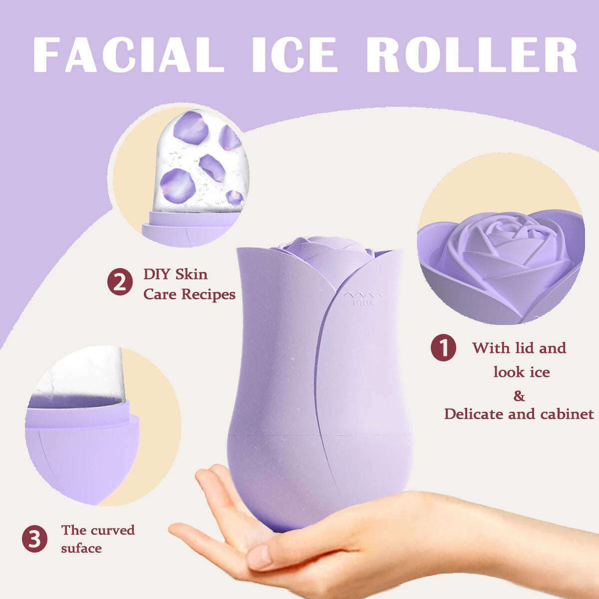 KIMLUD, Rose Shape Portable Ice Roller for Face Reusable Ice Face Massager for Eliminate Facial Puffiness In The Morning Easy To Use, KIMLUD Women's Clothes