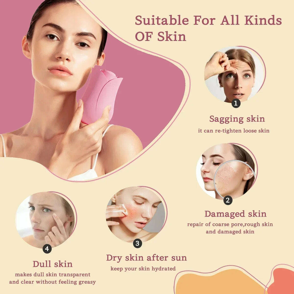 KIMLUD, Rose Shape Portable Ice Roller for Face Reusable Ice Face Massager for Eliminate Facial Puffiness In The Morning Easy To Use, KIMLUD Womens Clothes
