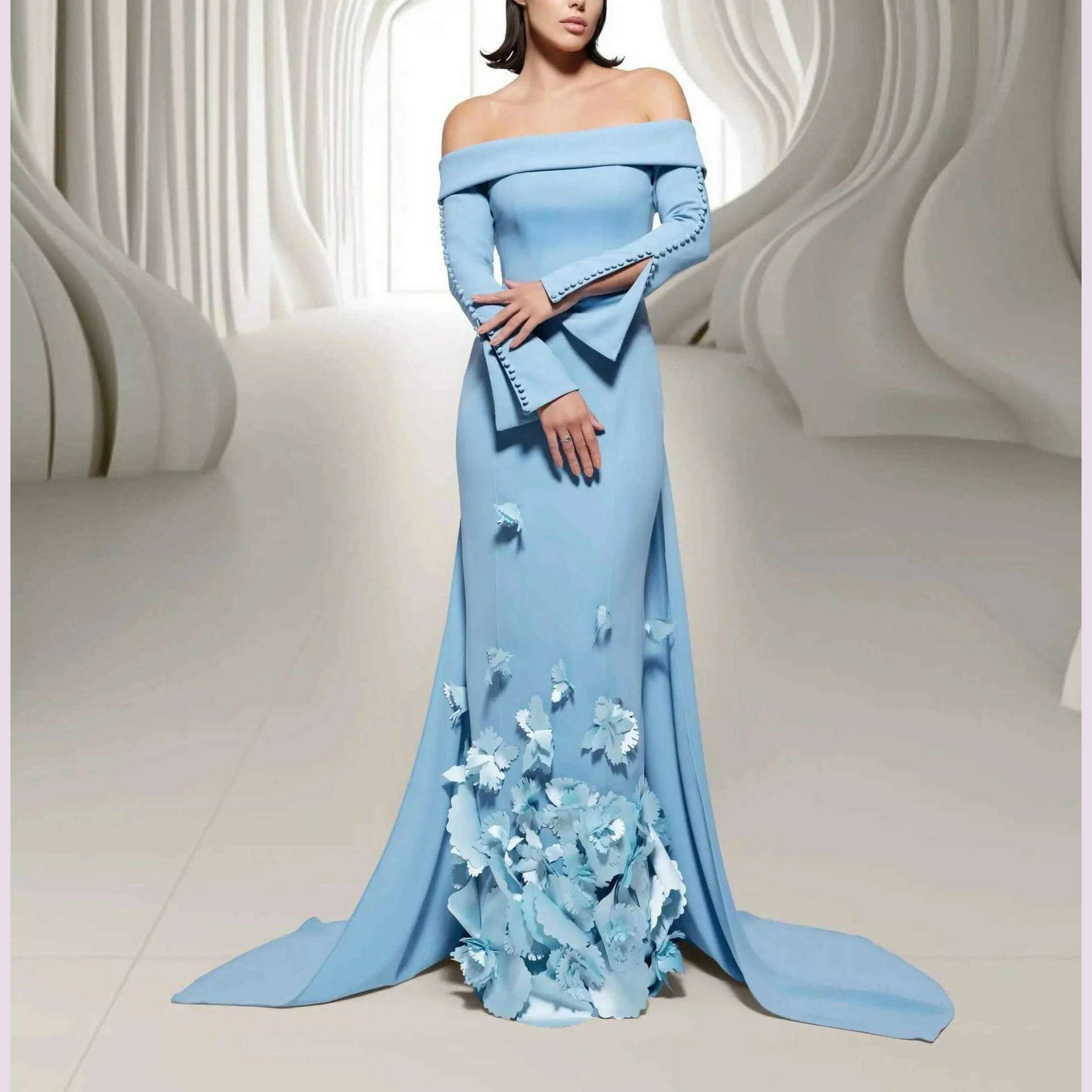 KIMLUD, ROSELLA Off Shoulder Evening Dresses Paper Cutting Floor Length Mermaid Formal Occasions Dress with Cape Shawl New 2024, KIMLUD Womens Clothes