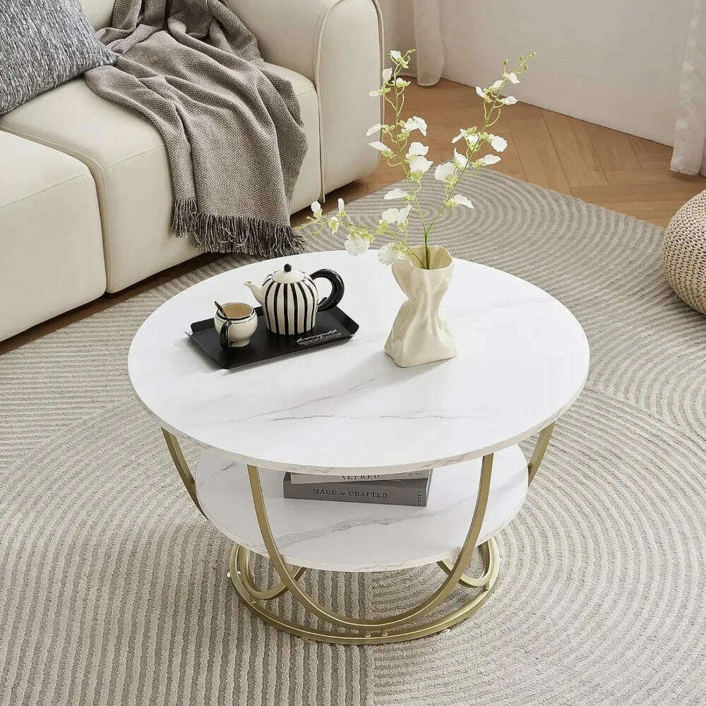 KIMLUD, Round Coffee Table Dinning Tables Sets White and Gold Coffee Table With Storage Mesa Lateral Conference Tables & Chairs Coffe, KIMLUD Womens Clothes