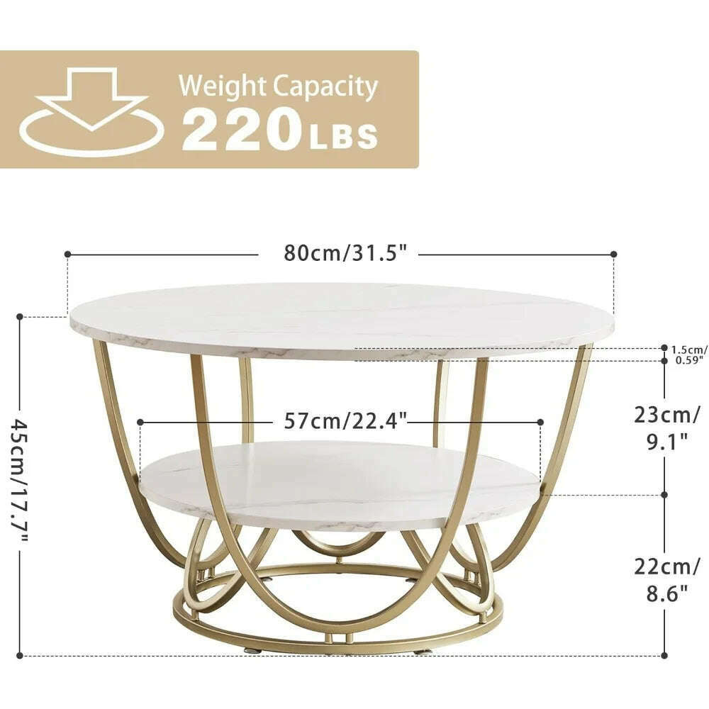 KIMLUD, Round Coffee Table Dinning Tables Sets White and Gold Coffee Table With Storage Mesa Lateral Conference Tables & Chairs Coffe, KIMLUD Womens Clothes