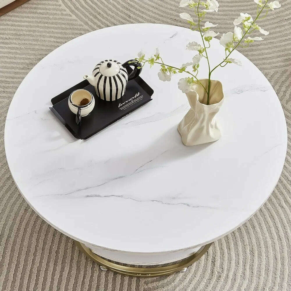 KIMLUD, Round Coffee Table Dinning Tables Sets White and Gold Coffee Table With Storage Mesa Lateral Conference Tables & Chairs Coffe, KIMLUD Womens Clothes