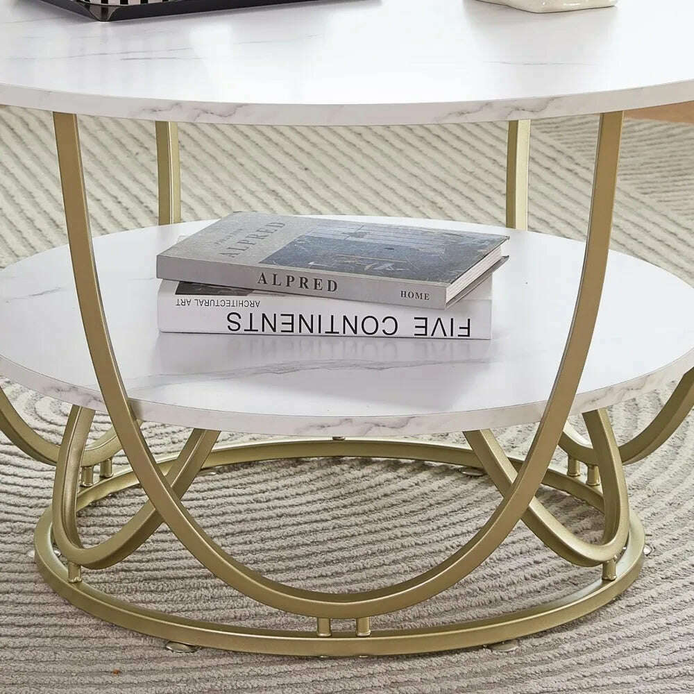 KIMLUD, Round Coffee Table Dinning Tables Sets White and Gold Coffee Table With Storage Mesa Lateral Conference Tables & Chairs Coffe, KIMLUD Womens Clothes