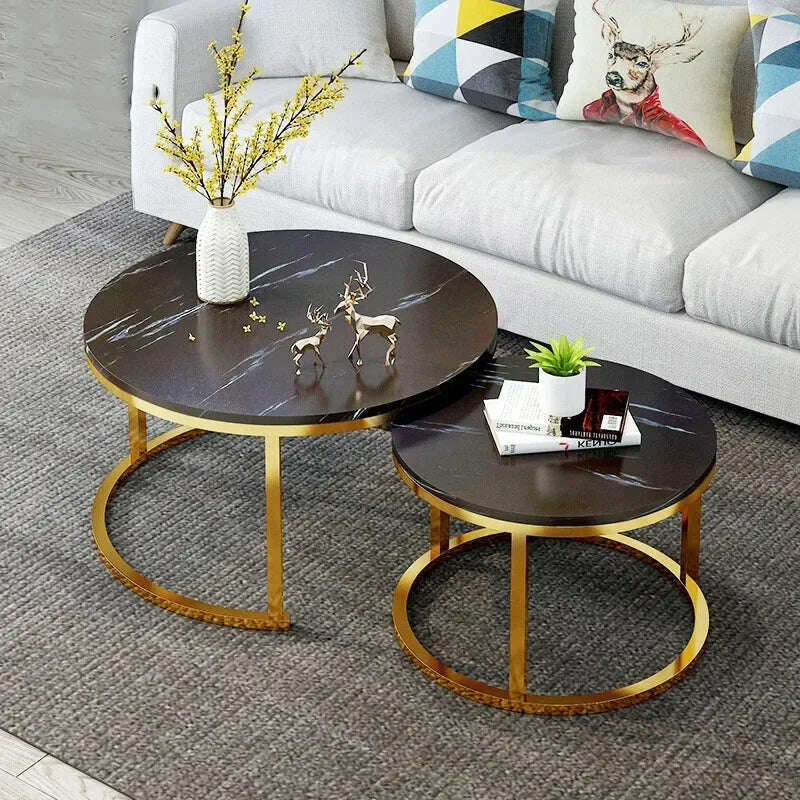 KIMLUD, Round Coffee Table Metal Minimalist Console Salon Marble Dining Center Sofas Table Living Room Wohnzimmer Tisch Home Furniture, KIMLUD Womens Clothes