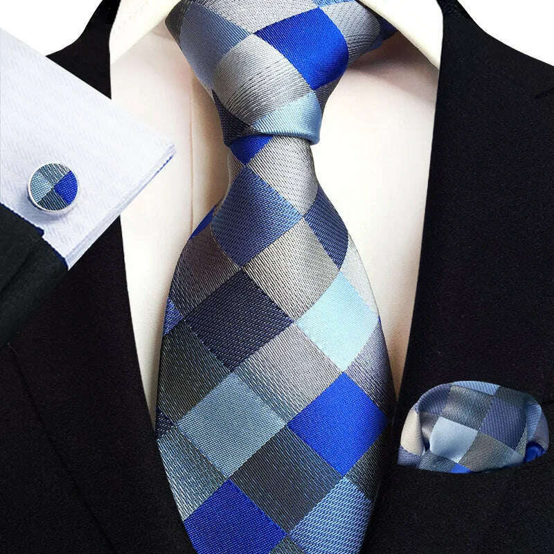Royal Striped Paisley Ties For Men Luxury 8cm Necktie Pocket Square Cufflinks Gift Set Jacquard Weave Tie Suit Accessories - KIMLUD