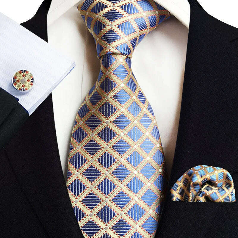 Royal Striped Paisley Ties For Men Luxury 8cm Necktie Pocket Square Cufflinks Gift Set Jacquard Weave Tie Suit Accessories - KIMLUD
