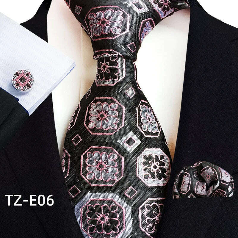 Royal Striped Paisley Ties For Men Luxury 8cm Necktie Pocket Square Cufflinks Gift Set Jacquard Weave Tie Suit Accessories - KIMLUD