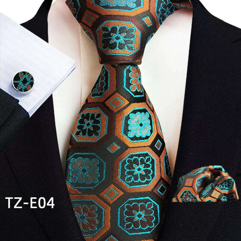 Royal Striped Paisley Ties For Men Luxury 8cm Necktie Pocket Square Cufflinks Gift Set Jacquard Weave Tie Suit Accessories - KIMLUD
