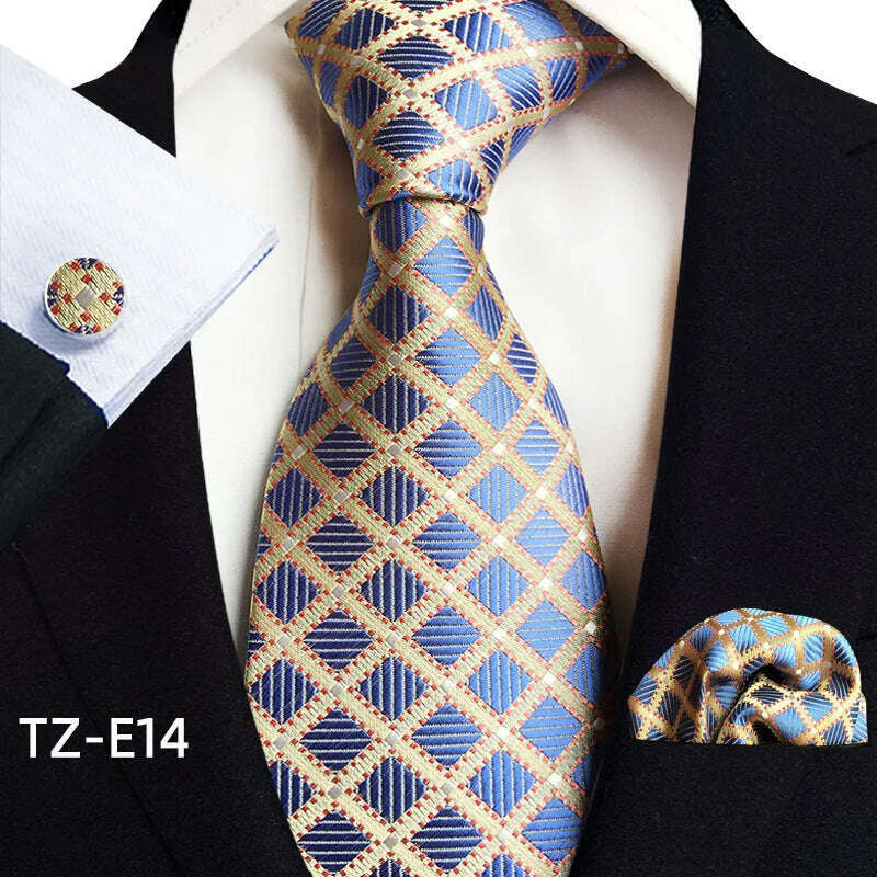 Royal Striped Paisley Ties For Men Luxury 8cm Necktie Pocket Square Cufflinks Gift Set Jacquard Weave Tie Suit Accessories - KIMLUD