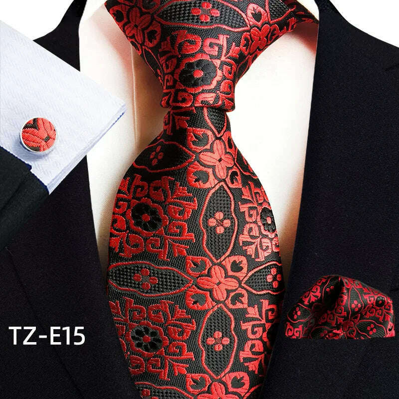 Royal Striped Paisley Ties For Men Luxury 8cm Necktie Pocket Square Cufflinks Gift Set Jacquard Weave Tie Suit Accessories - KIMLUD