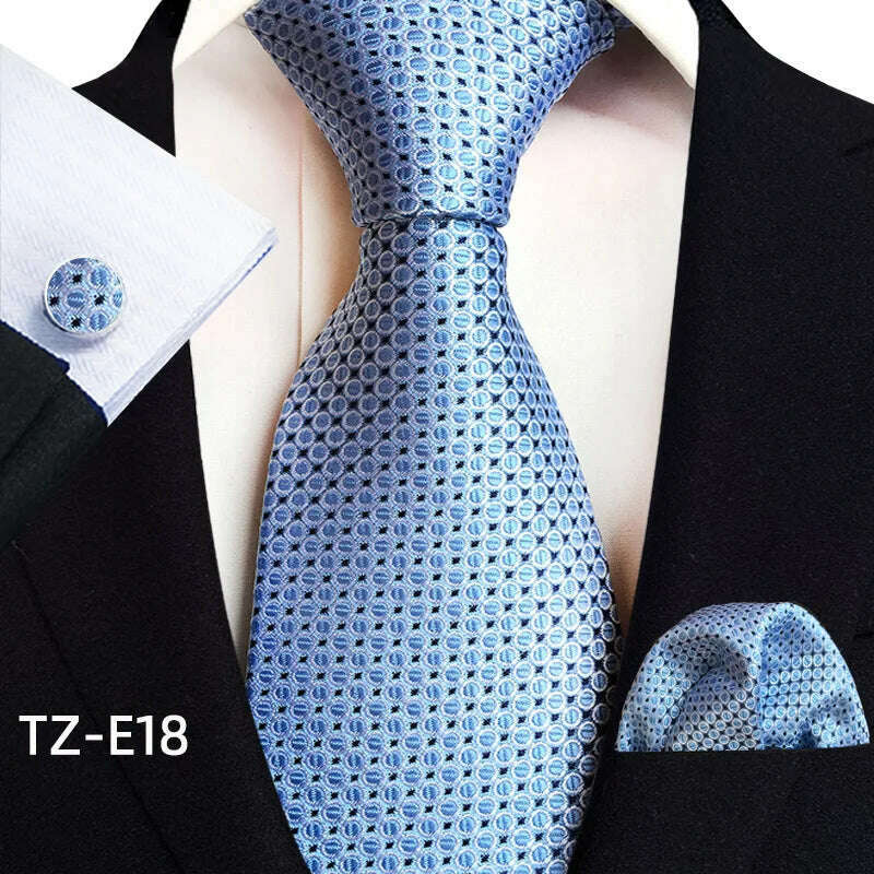 Royal Striped Paisley Ties For Men Luxury 8cm Necktie Pocket Square Cufflinks Gift Set Jacquard Weave Tie Suit Accessories - KIMLUD