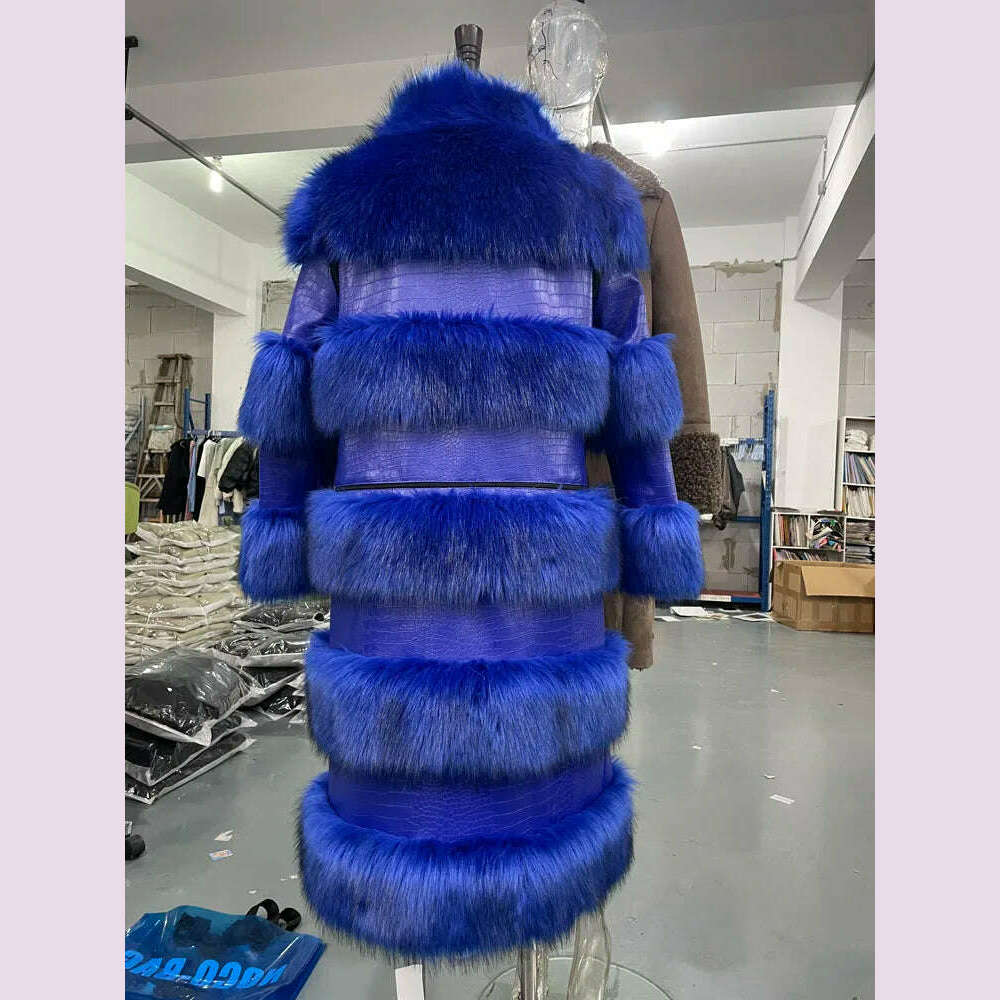 KIMLUD, RR2831 Two Ways Wear Long Faux Fur Coats Women Stand Fur Collar Long Sleeve Fake Fox Fur Winter Jackets Women Waist Zipper, KIMLUD Womens Clothes