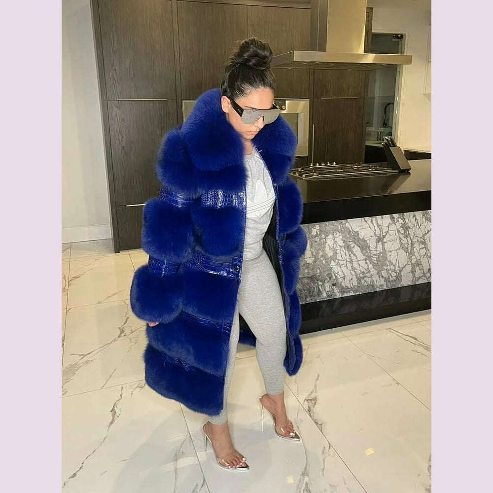 KIMLUD, RR2831 Two Ways Wear Long Faux Fur Coats Women Stand Fur Collar Long Sleeve Fake Fox Fur Winter Jackets Women Waist Zipper, KIMLUD Womens Clothes