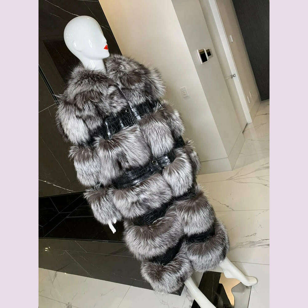 KIMLUD, RR2831 Two Ways Wear Long Faux Fur Coats Women Stand Fur Collar Long Sleeve Fake Fox Fur Winter Jackets Women Waist Zipper, KIMLUD Womens Clothes