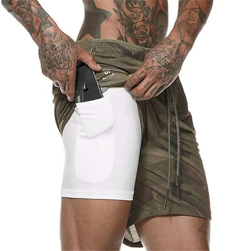 Running Shorts Men's Fitness Gym Training Sports Shorts Quick Dry Workout Gym Sports Jogging Double Layer Summer Men's Shorts - KIMLUD