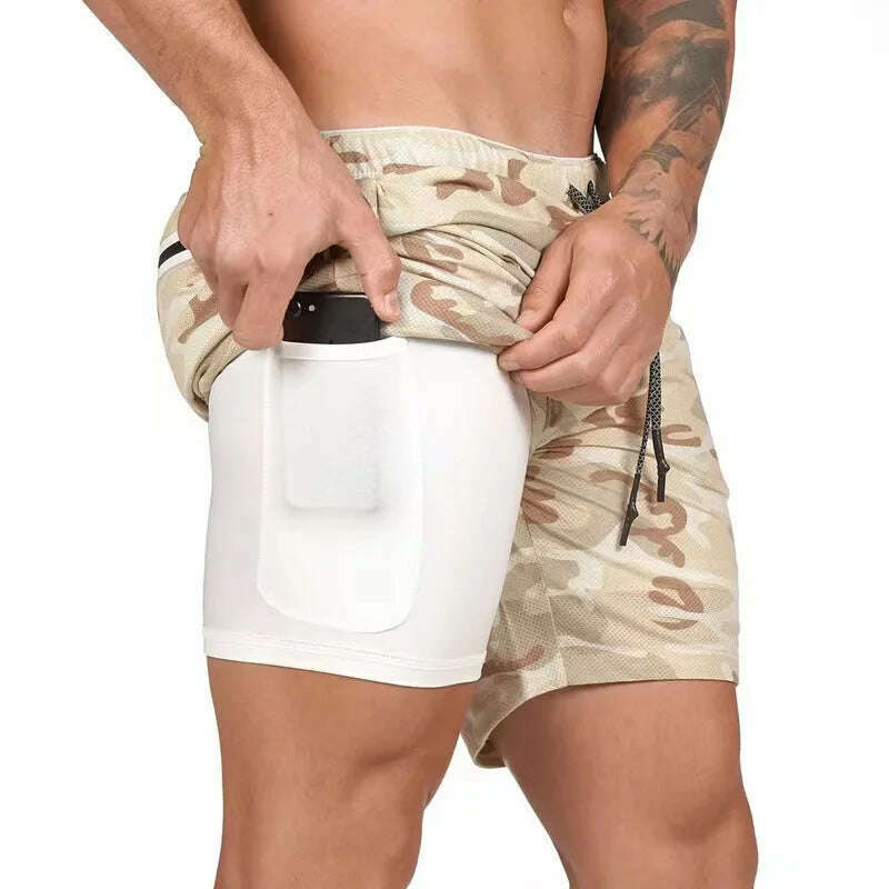 Running Shorts Men's Fitness Gym Training Sports Shorts Quick Dry Workout Gym Sports Jogging Double Layer Summer Men's Shorts - KIMLUD