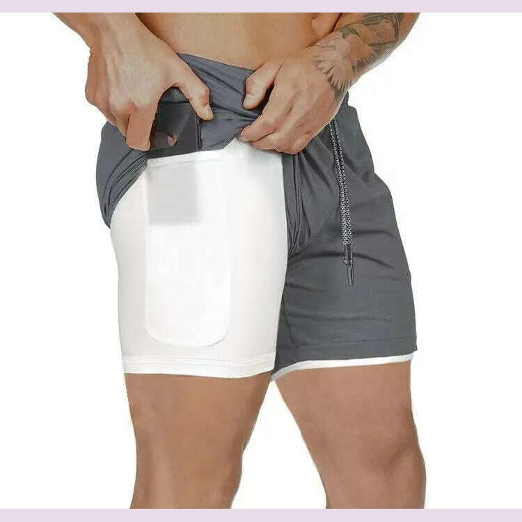 Running Shorts Men's Fitness Gym Training Sports Shorts Quick Dry Workout Gym Sports Jogging Double Layer Summer Men's Shorts - KIMLUD