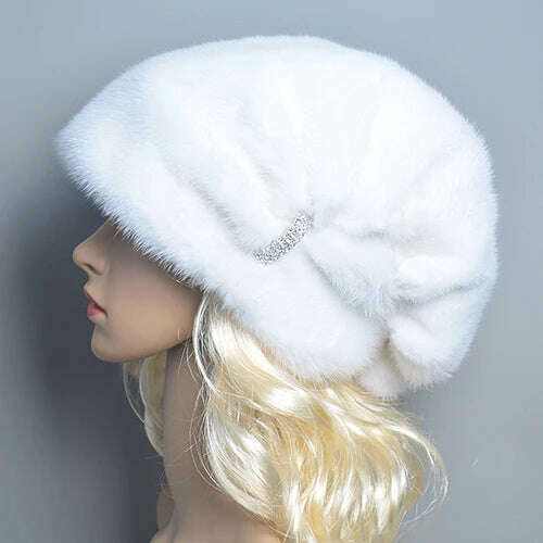 KIMLUD, Russian Fur Hat Winter Warm Natural Mink Fur Hats for Women Classic Luxury Caps Earflap Christmas Hat Luxury Lady Real Mink Hat, white / One Size, KIMLUD Womens Clothes