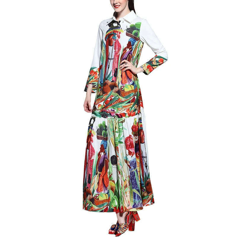 S-4XL High quality 2019 autumn ladies new print loose casual vacation vacation comfortable sleeveless long sleeves long dress - KIMLUD