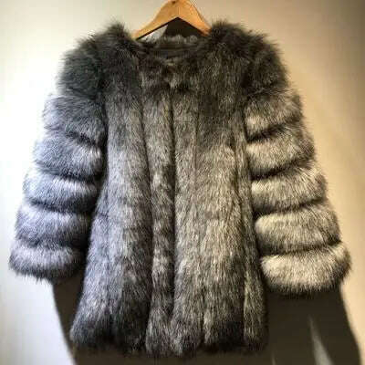 KIMLUD, S-4XL Winter Luxury Faux Fox Fur Coat Slim Long Pink Red Blue Faux Fur Jacket Women Fake Fur Coats manteau fourrure wj1231w, silver fox fur color / XXXL, KIMLUD APPAREL - Womens Clothes