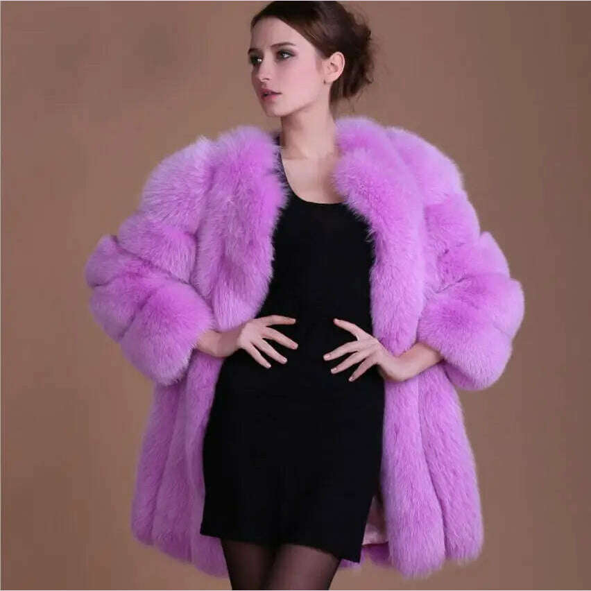 KIMLUD, S-4XL Winter Luxury Faux Fox Fur Coat Slim Long Pink Red Blue Faux Fur Jacket Women Fake Fur Coats manteau fourrure wj1231w, KIMLUD Womens Clothes