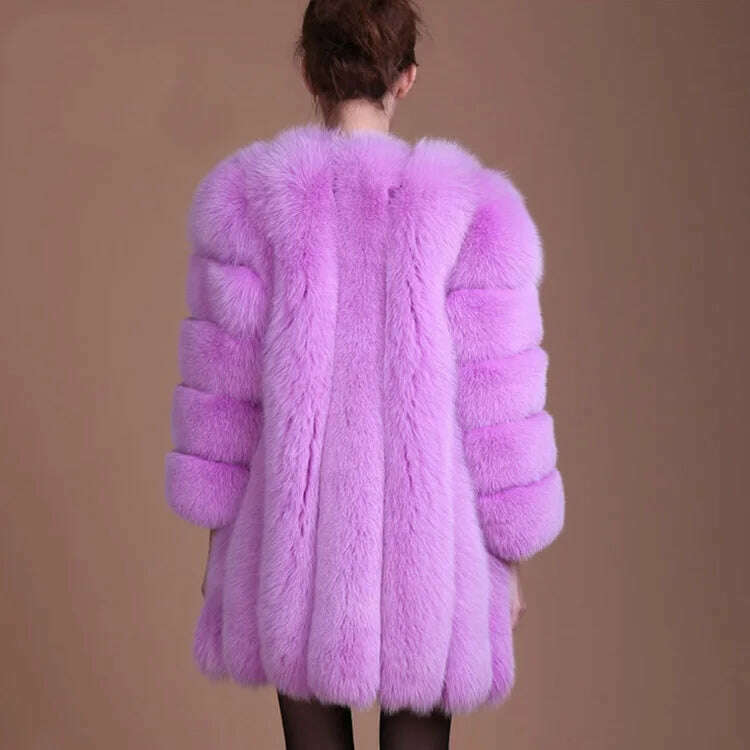 KIMLUD, S-4XL Winter Luxury Faux Fox Fur Coat Slim Long Pink Red Blue Faux Fur Jacket Women Fake Fur Coats manteau fourrure wj1231w, KIMLUD Womens Clothes