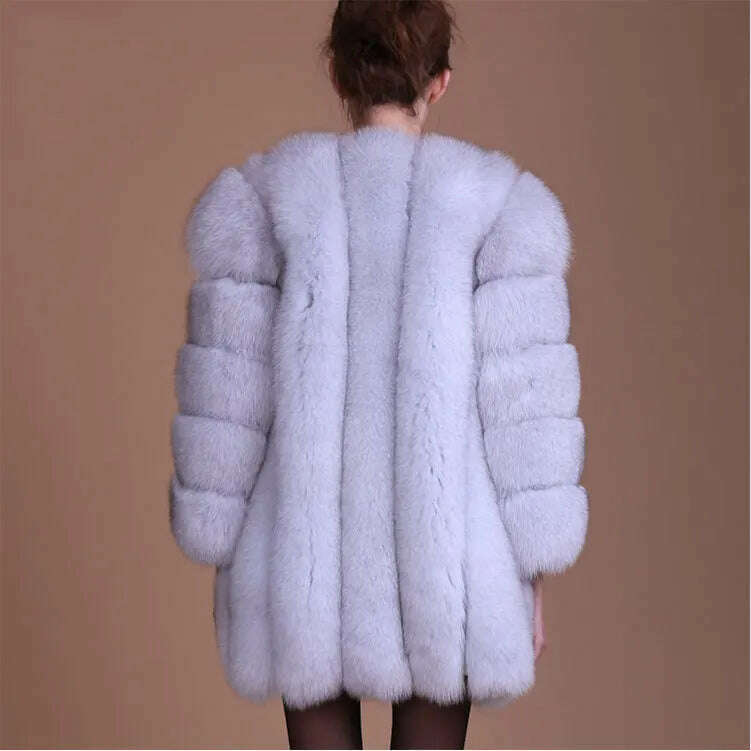 KIMLUD, S-4XL Winter Luxury Faux Fox Fur Coat Slim Long Pink Red Blue Faux Fur Jacket Women Fake Fur Coats manteau fourrure wj1231w, KIMLUD Womens Clothes