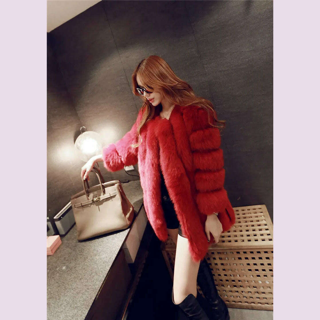 KIMLUD, S-4XL Winter Luxury Faux Fox Fur Coat Slim Long Pink Red Blue Faux Fur Jacket Women Fake Fur Coats manteau fourrure wj1231w, KIMLUD Womens Clothes