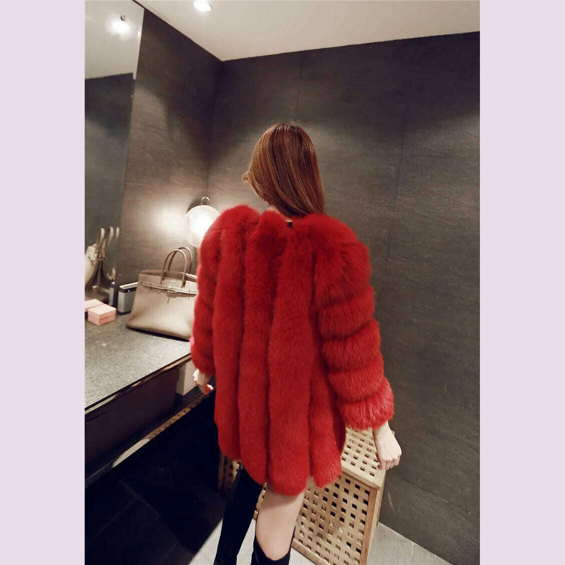KIMLUD, S-4XL Winter Luxury Faux Fox Fur Coat Slim Long Pink Red Blue Faux Fur Jacket Women Fake Fur Coats manteau fourrure wj1231w, KIMLUD Womens Clothes
