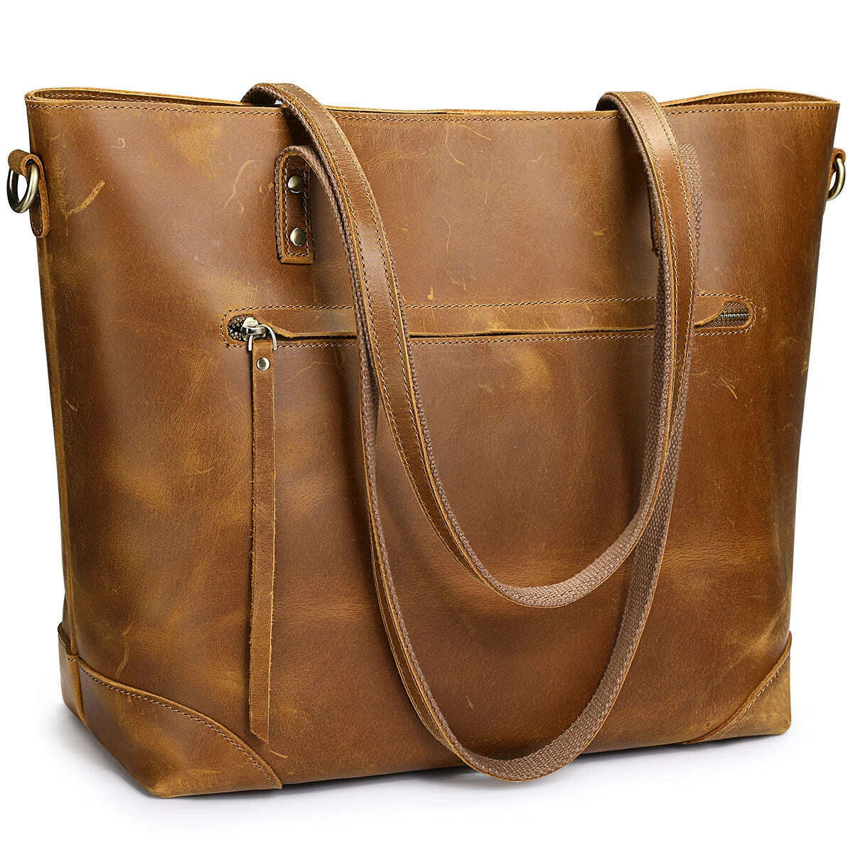 KIMLUD, S-ZONE Vintage Genuine Leather Shoulder Bag Work Totes for Women Purse Handbag with Back Zipper Pocket Large, KIMLUD Womens Clothes