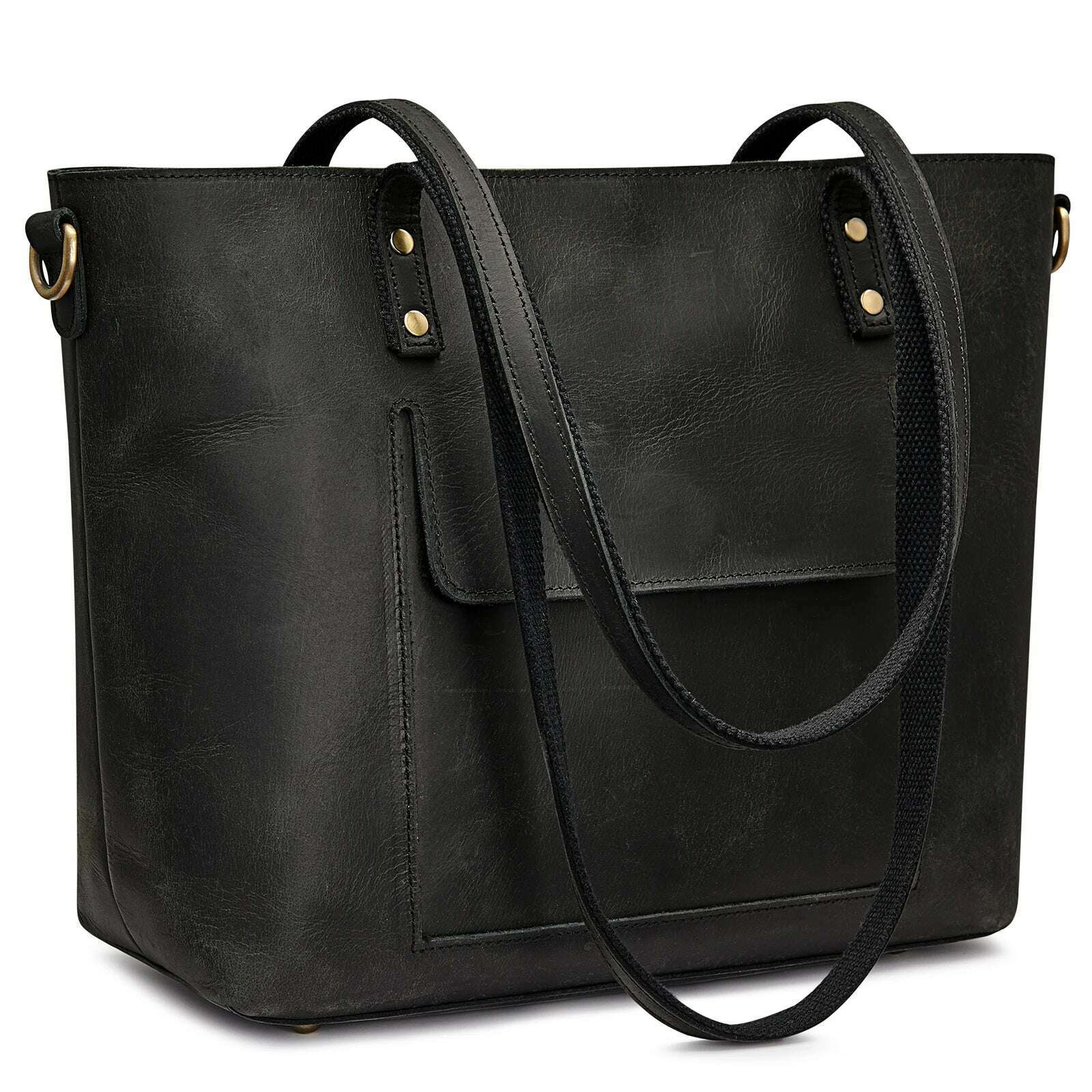 KIMLUD, S-ZONE Women Genuine Leather Tote Bag Shoulder Handbag Vintage Crossbody Purse, Black / China, KIMLUD Womens Clothes