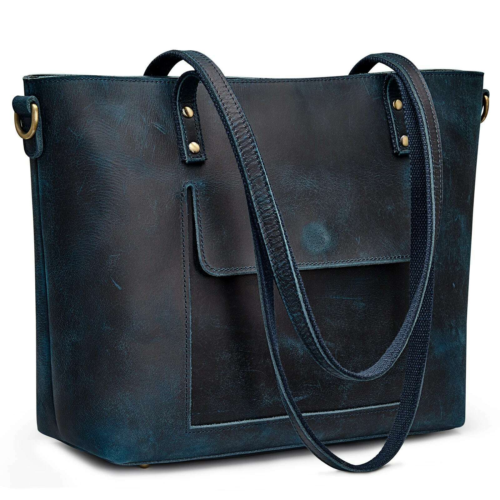 KIMLUD, S-ZONE Women Genuine Leather Tote Bag Shoulder Handbag Vintage Crossbody Purse, Dark Blue / China, KIMLUD Womens Clothes