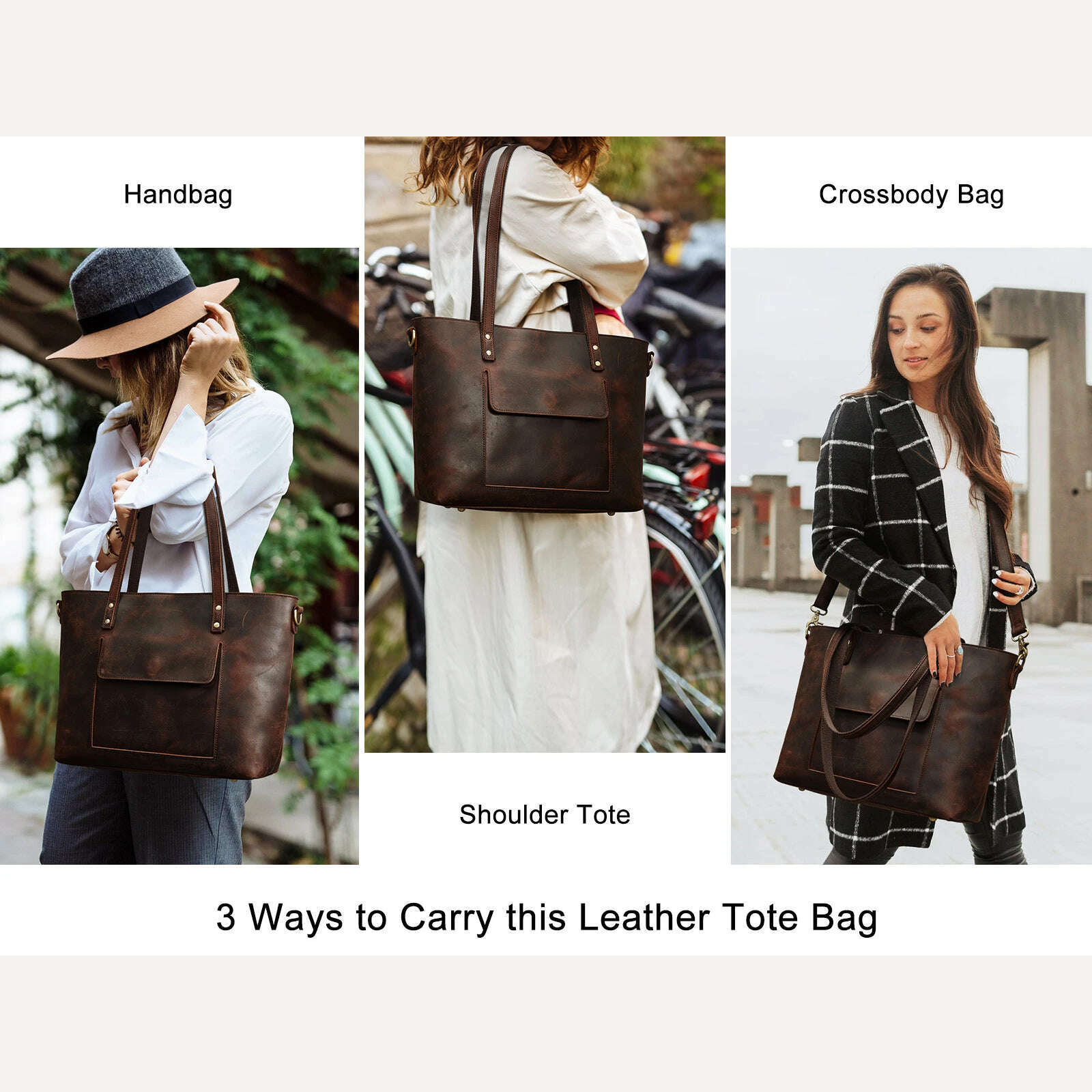 KIMLUD, S-ZONE Women Genuine Leather Tote Bag Shoulder Handbag Vintage Crossbody Purse, KIMLUD Womens Clothes