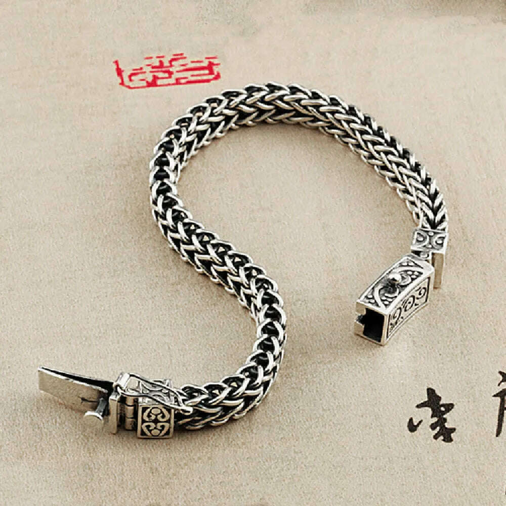 S925 Sterling Silver Charm Bracelets 2023 Popular Retro Totem Double Row Woven-Chain Pure Argentum Amulet Jewelry for Men Bangle - KIMLUD