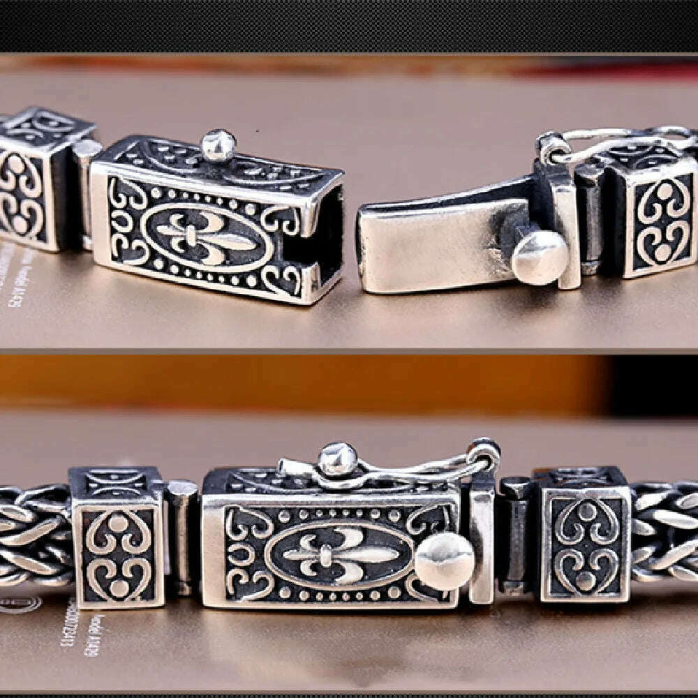S925 Sterling Silver Charm Bracelets 2023 Popular Retro Totem Double Row Woven-Chain Pure Argentum Amulet Jewelry for Men Bangle - KIMLUD