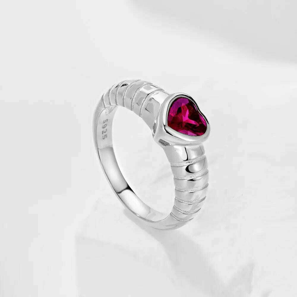 KIMLUD, S925 Sterling Silver Rings Women Vintage Red Heart Ring Female Shiny 5A Zircon Luxury Jewelry Gift Gift Lady Party Banquet, 6 / DY120760-p, KIMLUD Women's Clothes