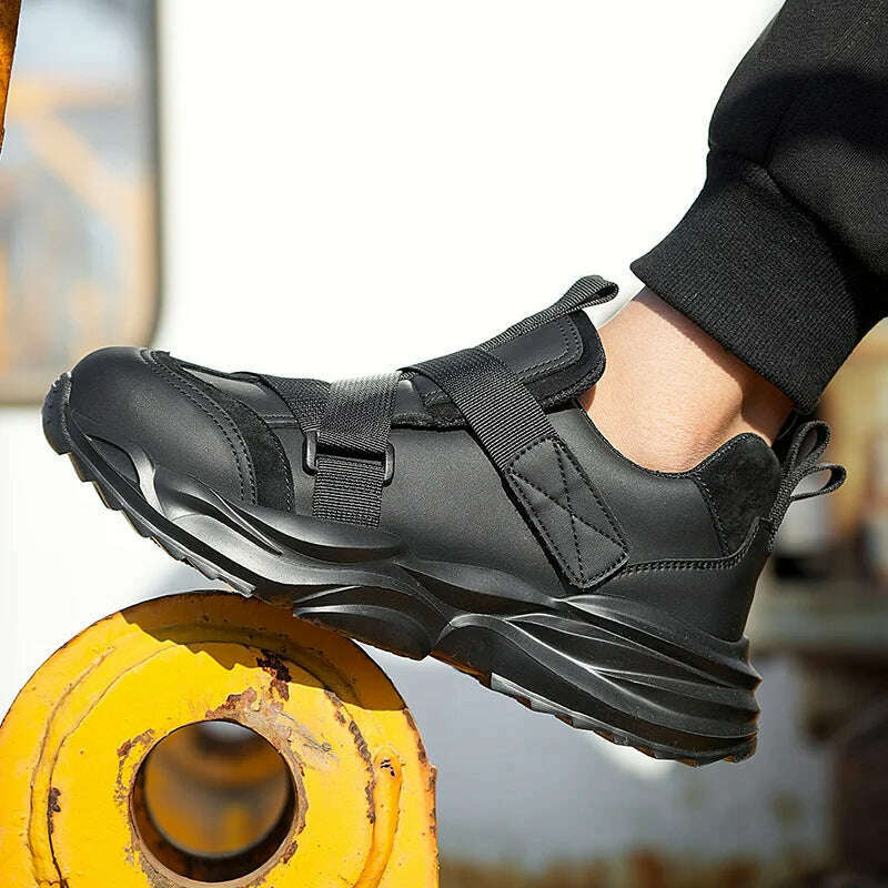KIMLUD, Safety Shoes Black  Men Steel Toe Work Shoes Anti-smash Anti-puncture Microfibre leather Light weight  Protective Shoes, KIMLUD Women's Clothes