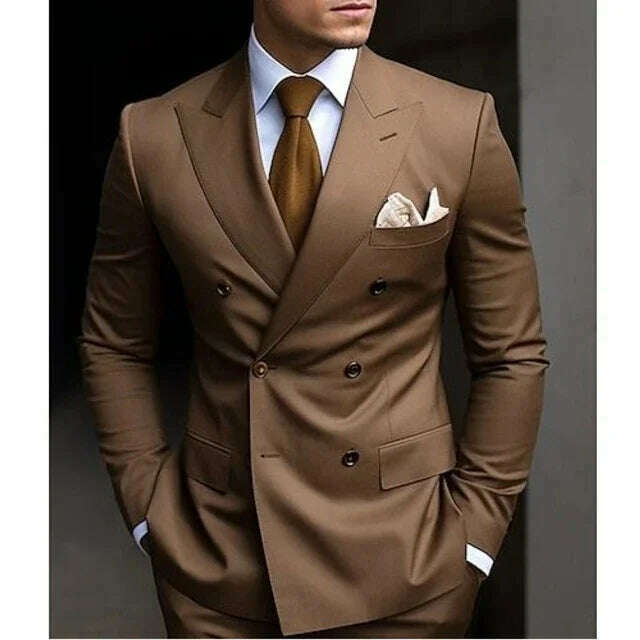 KIMLUD, Sage Green Men's Wedding Suits Solid Color 2 Piece Daily Plus Size Double Breasted Six-buttons Formal Business Suits, Same as Model 3 / S, KIMLUD APPAREL - Womens Clothes