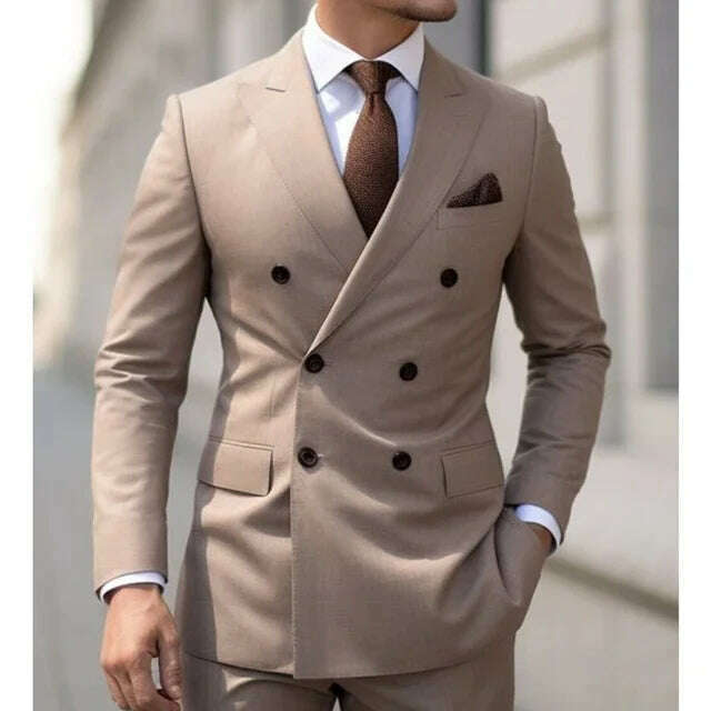 KIMLUD, Sage Green Men's Wedding Suits Solid Color 2 Piece Daily Plus Size Double Breasted Six-buttons Formal Business Suits, Same as Model 4 / XXXL, KIMLUD APPAREL - Womens Clothes