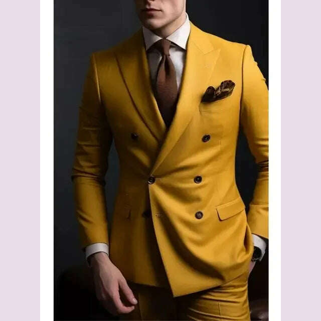KIMLUD, Sage Green Men's Wedding Suits Solid Color 2 Piece Daily Plus Size Double Breasted Six-buttons Formal Business Suits, Same as Model 7 / M, KIMLUD APPAREL - Womens Clothes