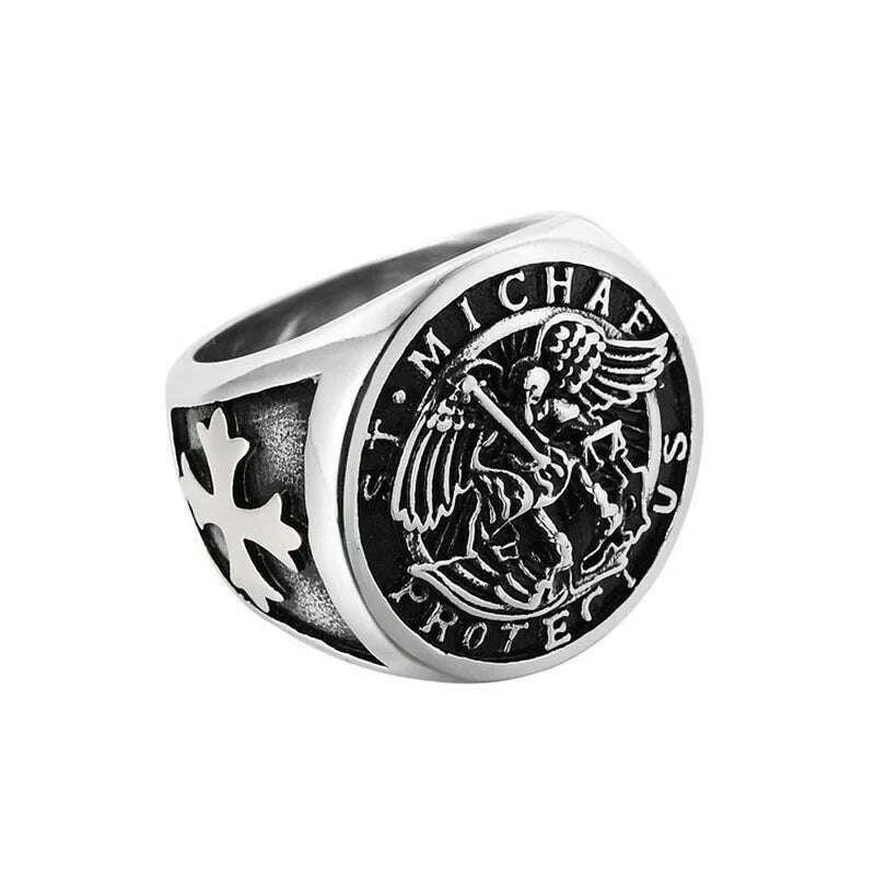 KIMLUD, Saint Michael Protect Archangel Ring Dawapara Protection Ring Amulet Metatron Cube Lilith Symbol The Secrets Of King Solomon, KIMLUD Womens Clothes