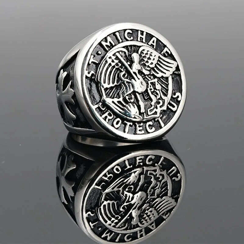 KIMLUD, Saint Michael Protect Archangel Ring Dawapara Protection Ring Amulet Metatron Cube Lilith Symbol The Secrets Of King Solomon, 12 / 2, KIMLUD Womens Clothes